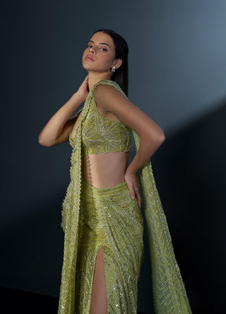 Seraphina arctic lime slit sari and blouse