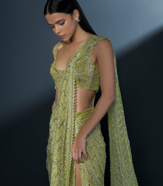 Seraphina arctic lime slit sari and blouse