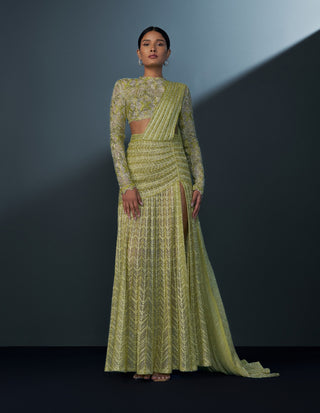 Neona arctic lime blouse and slit sari