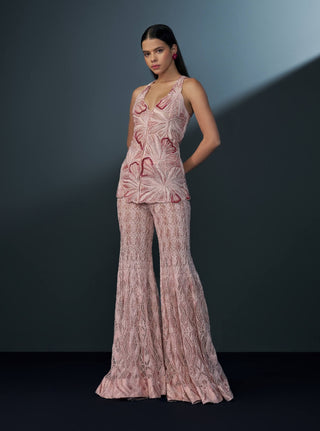 Velvet blush pink waist coat and sharara