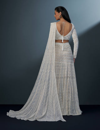 Ayla ivory beaded blouse and slit sari