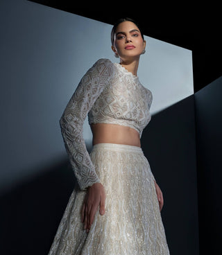 Omnira ivory blouse and lehenga set
