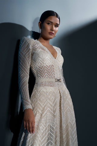 Astris ivory alamy high low jacket and sharara set