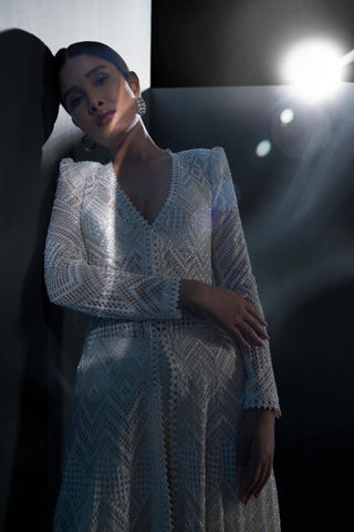 Astris ivory alamy high low jacket and sharara set