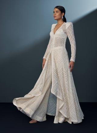 Astris ivory alamy high low jacket and sharara set