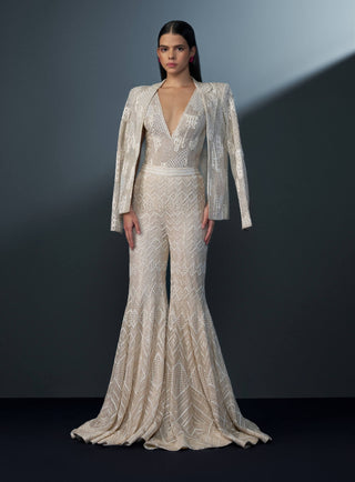 Viora ivory bodysuit, blazer and sharara