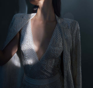 Viora ivory bodysuit, blazer and sharara