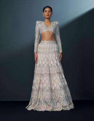 Imperia ivory blue and pink blouse and lehenga set