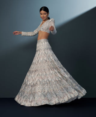 Imperia ivory blue and pink blouse and lehenga set