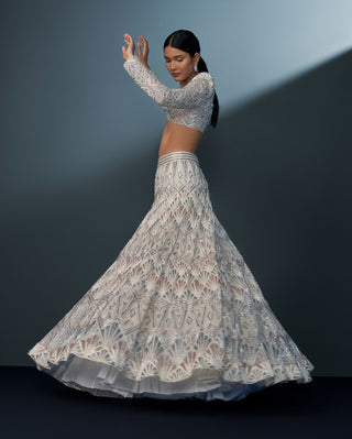 Imperia ivory blue and pink blouse and lehenga set