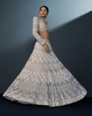 Imperia ivory blue and pink blouse and lehenga set