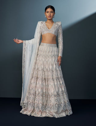 Imperia ivory blue and pink blouse and lehenga set