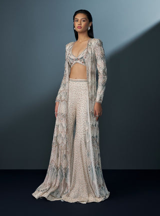 Althea blue pink abstract corset, jacket and sharara