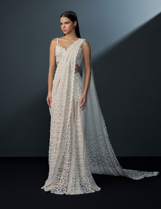 Astriona ivory stitched slit sari and blouse