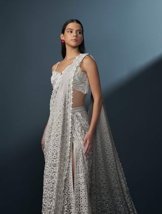 Astriona ivory stitched slit sari and blouse