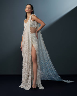 Astriona ivory stitched slit sari and blouse