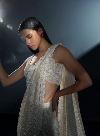 Astriona ivory stitched slit sari and blouse