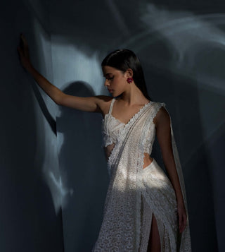 Astriona ivory stitched slit sari and blouse