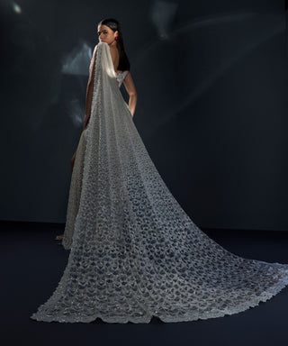 Astriona ivory stitched slit sari and blouse