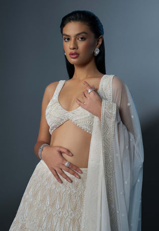 Altair ivory beaded sleeveless blouse and lehenga set