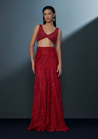 Oracle red retro blouse and alamy slit skirt