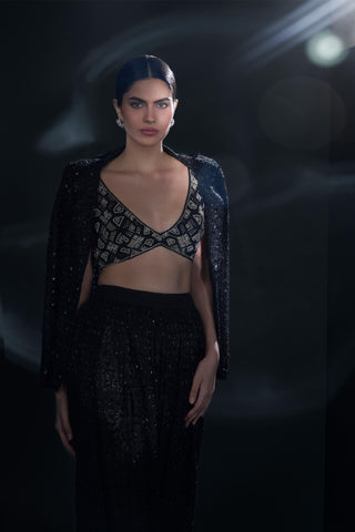Celestique black & gold retro blouse, dhoti and blazer