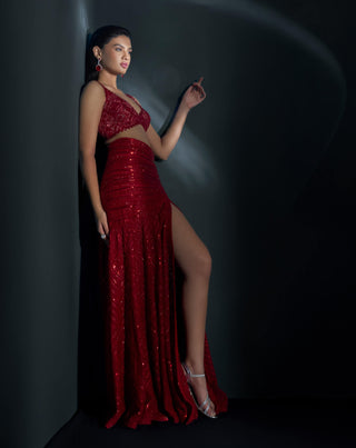 Oracle red retro blouse and alamy slit skirt