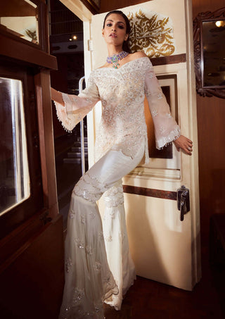 Rococo By Raghvi-Lucid Drop Ivory Sharara And Kurti-INDIASPOPUP.COM
