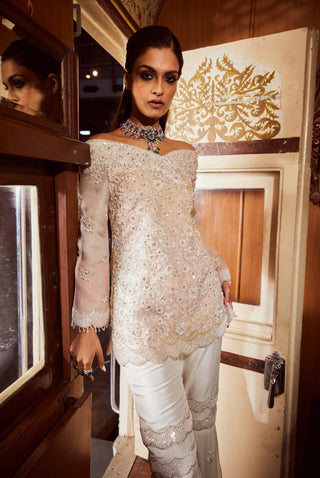 Rococo By Raghvi-Lucid Drop Ivory Sharara And Kurti-INDIASPOPUP.COM