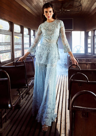 Rococo By Raghvi-Sapphire Ice Blue Sharara And Kurti-INDIASPOPUP.COM