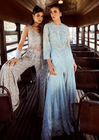 Rococo By Raghvi-Sapphire Ice Blue Sharara And Kurti-INDIASPOPUP.COM