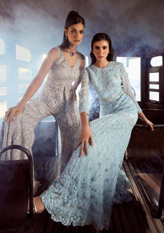 Rococo By Raghvi-Sapphire Ice Blue Sharara And Kurti-INDIASPOPUP.COM