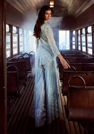 Rococo By Raghvi-Sapphire Ice Blue Sharara And Kurti-INDIASPOPUP.COM