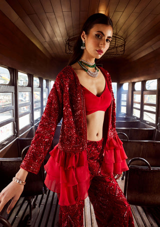 Rococo By Raghvi-Genesis Red Jacket And Sharara Set-INDIASPOPUP.COM