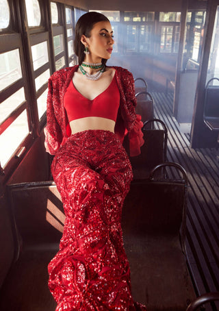 Rococo By Raghvi-Genesis Red Jacket And Sharara Set-INDIASPOPUP.COM