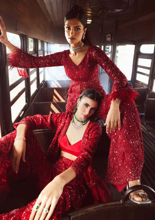 Rococo By Raghvi-Sequoia Red Sequins Sharara Set-INDIASPOPUP.COM