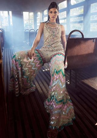 Rococo By Raghvi-Caprice Beige Sharara Set-INDIASPOPUP.COM