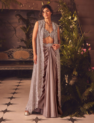 Silken lavender skirt and jacket set