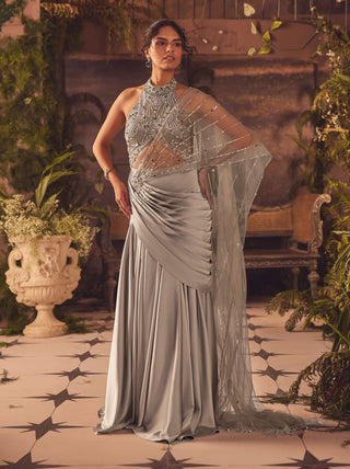 Celine gray draped sari and blouse