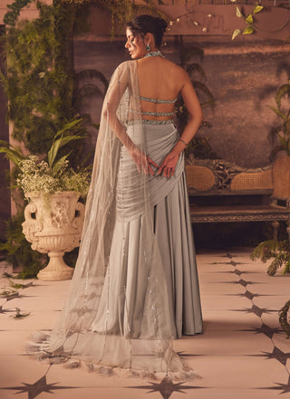 Celine gray draped sari and blouse