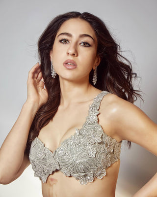 Pearl gray 3d floral lehenga set