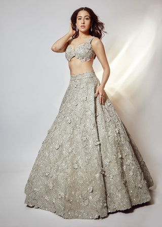 Pearl gray 3d floral lehenga set