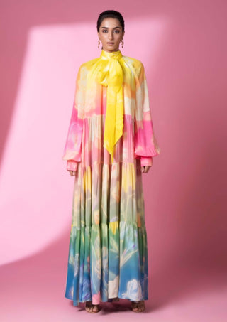 Evening Bloom Long Tiered Dress by Siddhartha Bansal, available on Indiaspopup.com