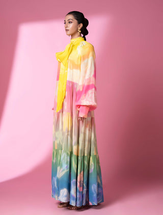 Evening Bloom Long Tiered Dress by Siddhartha Bansal, available on Indiaspopup.com