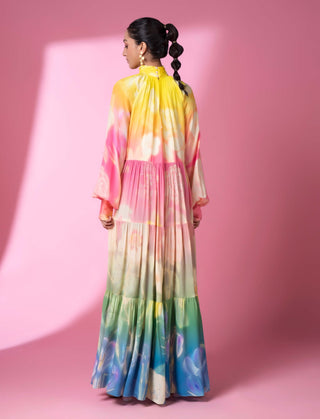 Evening Bloom Long Tiered Dress by Siddhartha Bansal, available on Indiaspopup.com