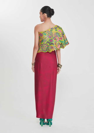 Amber one shoulder top and drape skirt