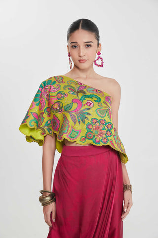 Amber one shoulder top and drape skirt