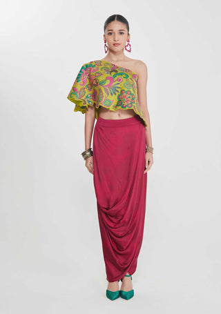 Amber one shoulder top and drape skirt