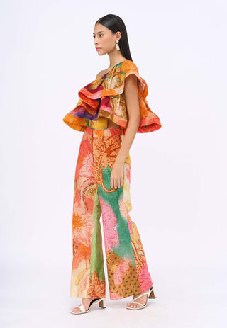 Flame Coor Ruffle Top And Pants by Siddhartha Bansal, available on Indiaspopup.com
