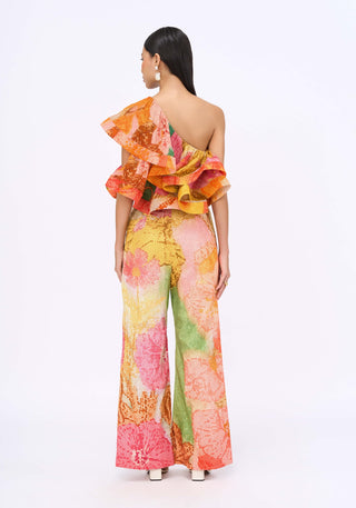 Flame Coor Ruffle Top And Pants by Siddhartha Bansal, available on Indiaspopup.com